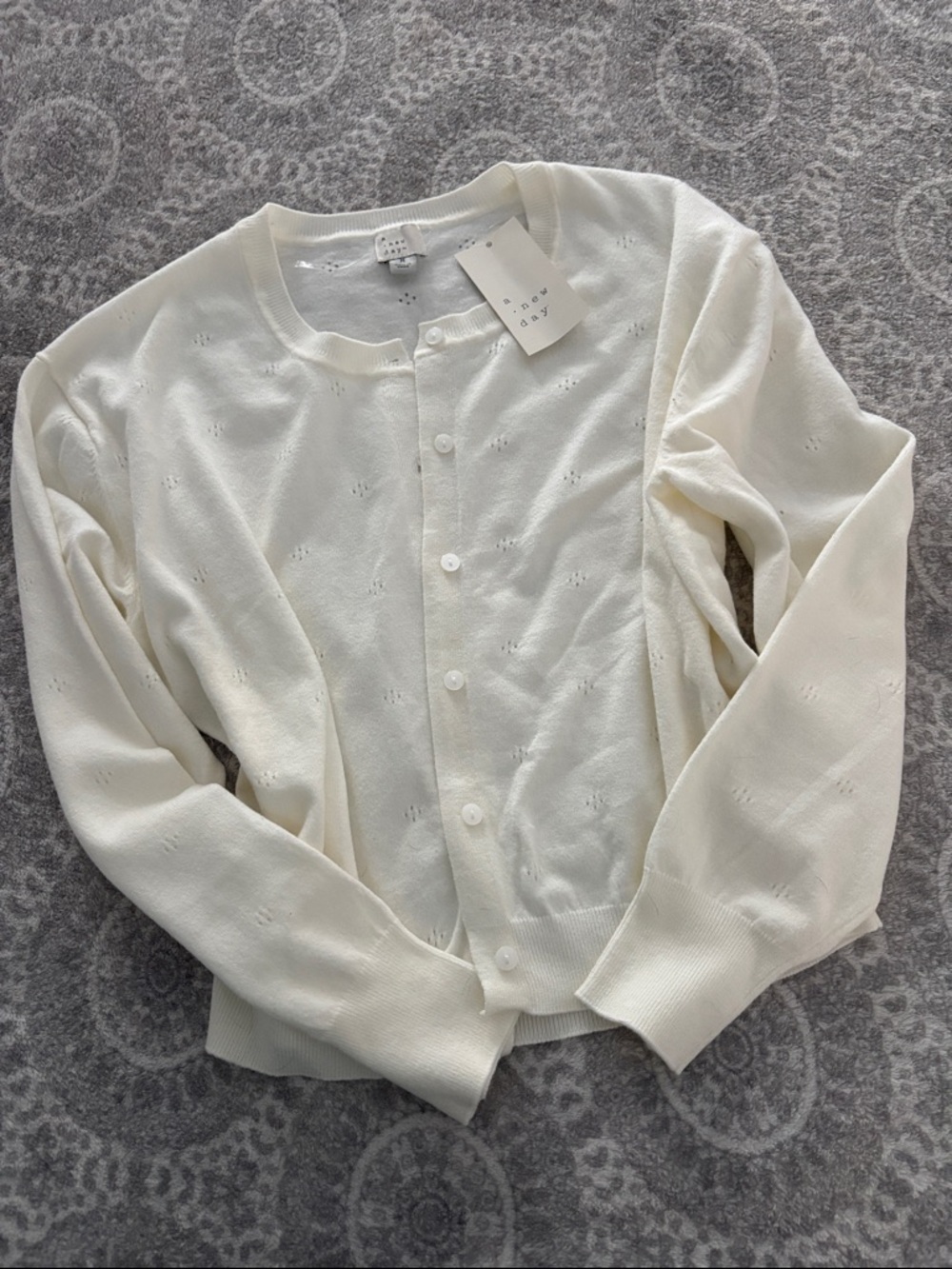 a new day Cream Eyelet Button-Front Cardigan